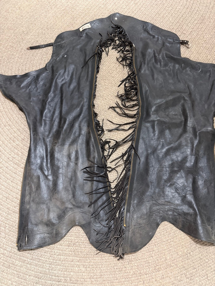 Wood’s Western Black Suede Leather Fringe Show Chaps    CH1122