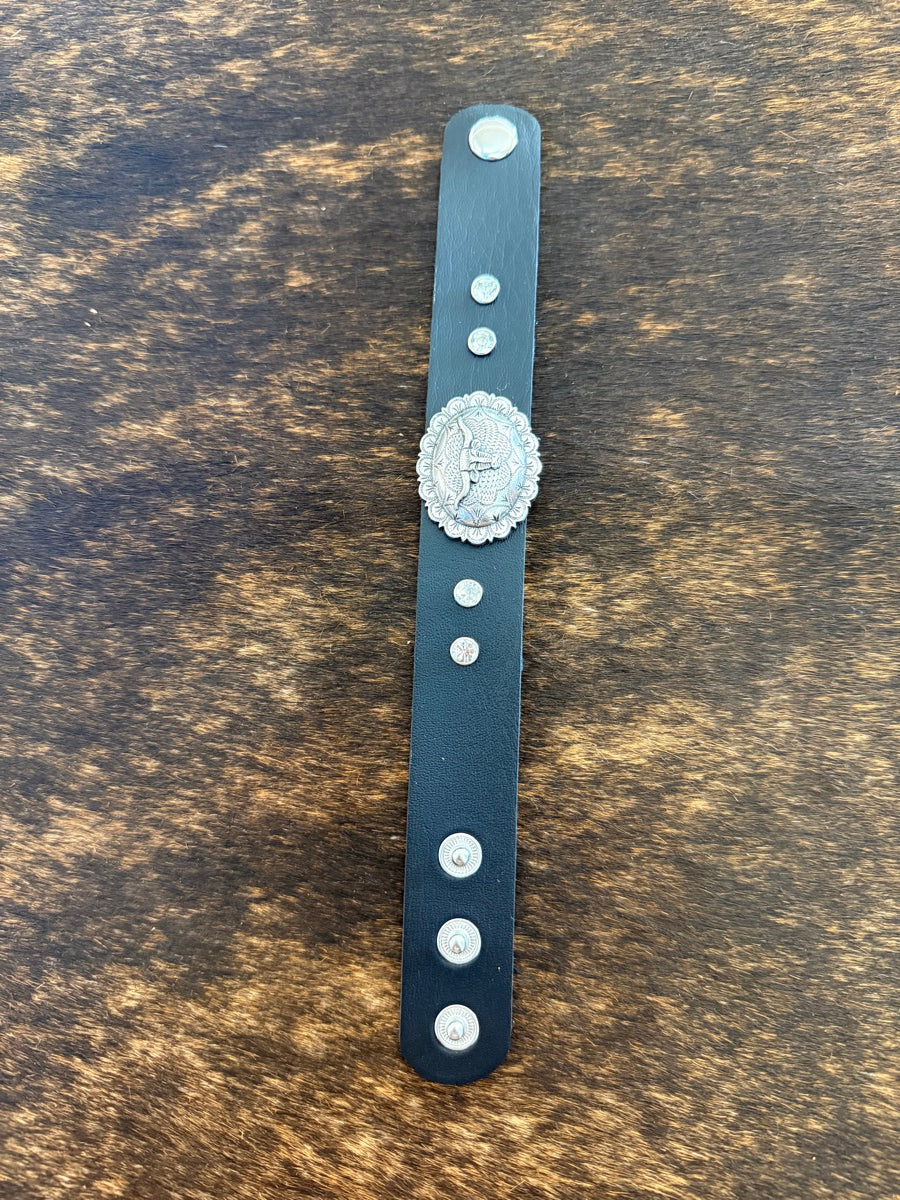 Western Leather Concho Cuff Bracelet