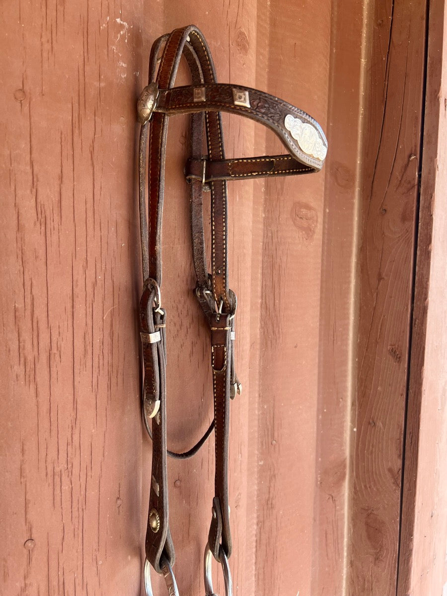 Vintage Browband Headstall and Engraved O Ring Snaffle Bit Set