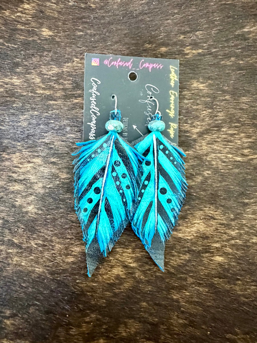 Hand Painted Leather Feather Earrings          CC1111