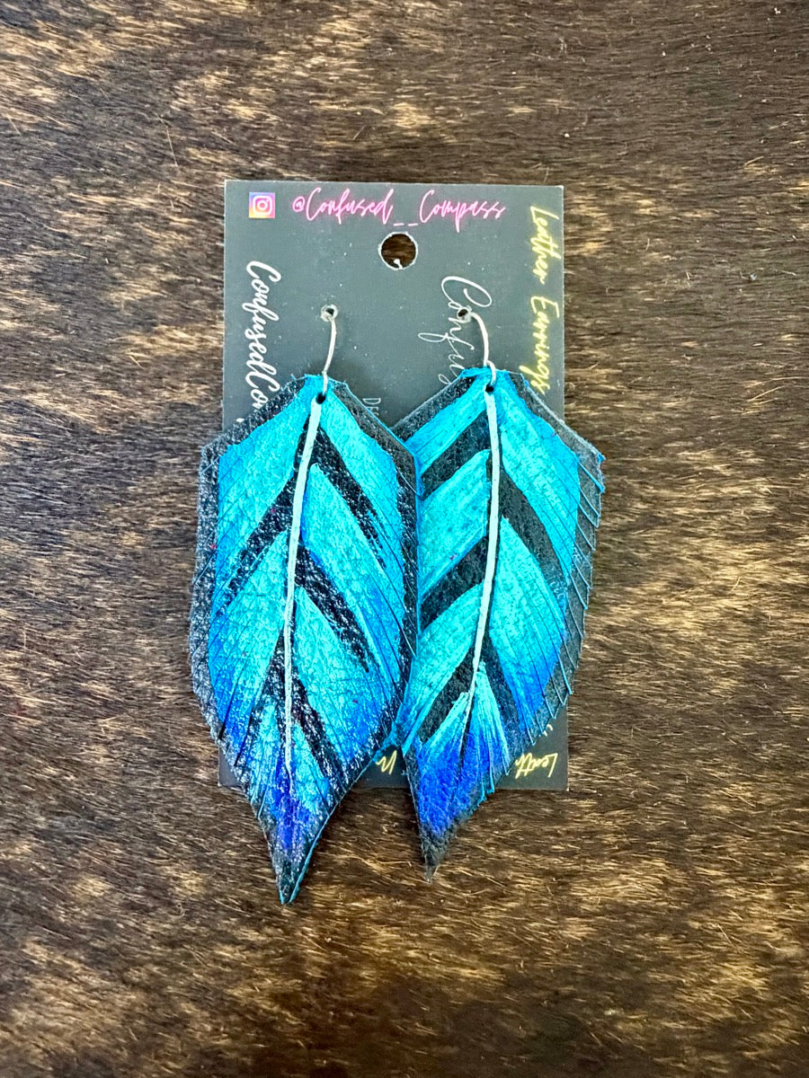 Hand Painted Leather Feather Earrings          CC1111