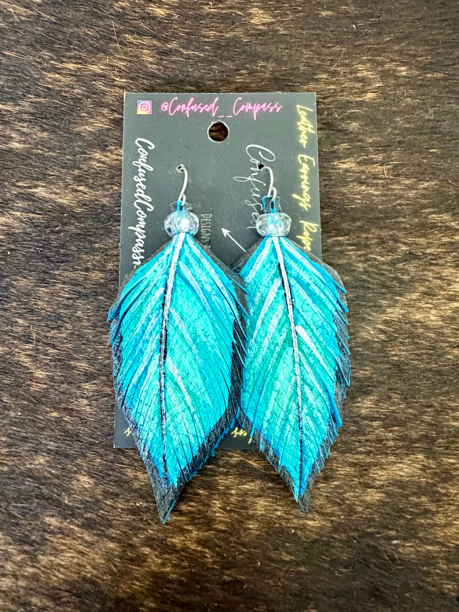 Hand Painted Leather Feather Earrings          CC1111