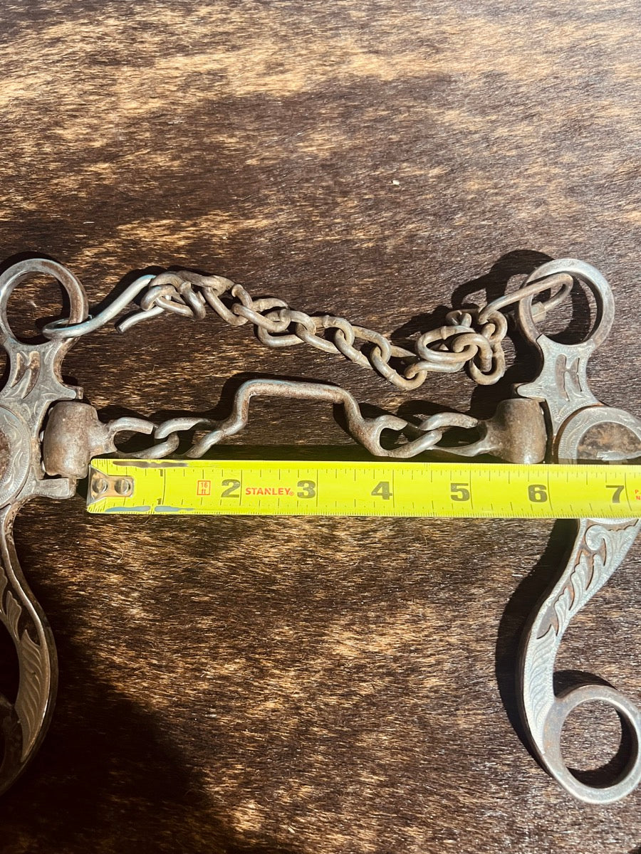 Antique Brown Square Port Chain Bit with German Silver Overlay and Longhorn Concho