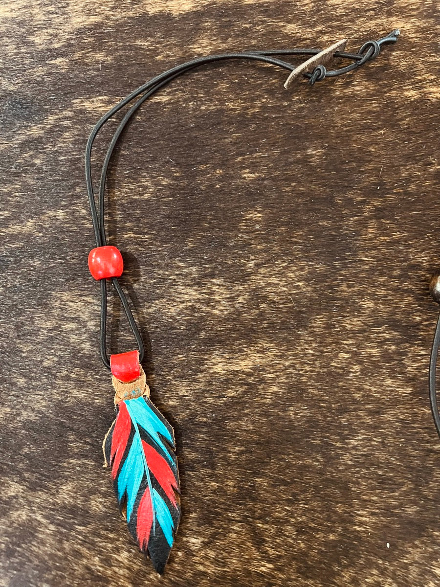 Hand Painted Leather Feather Rope Holders