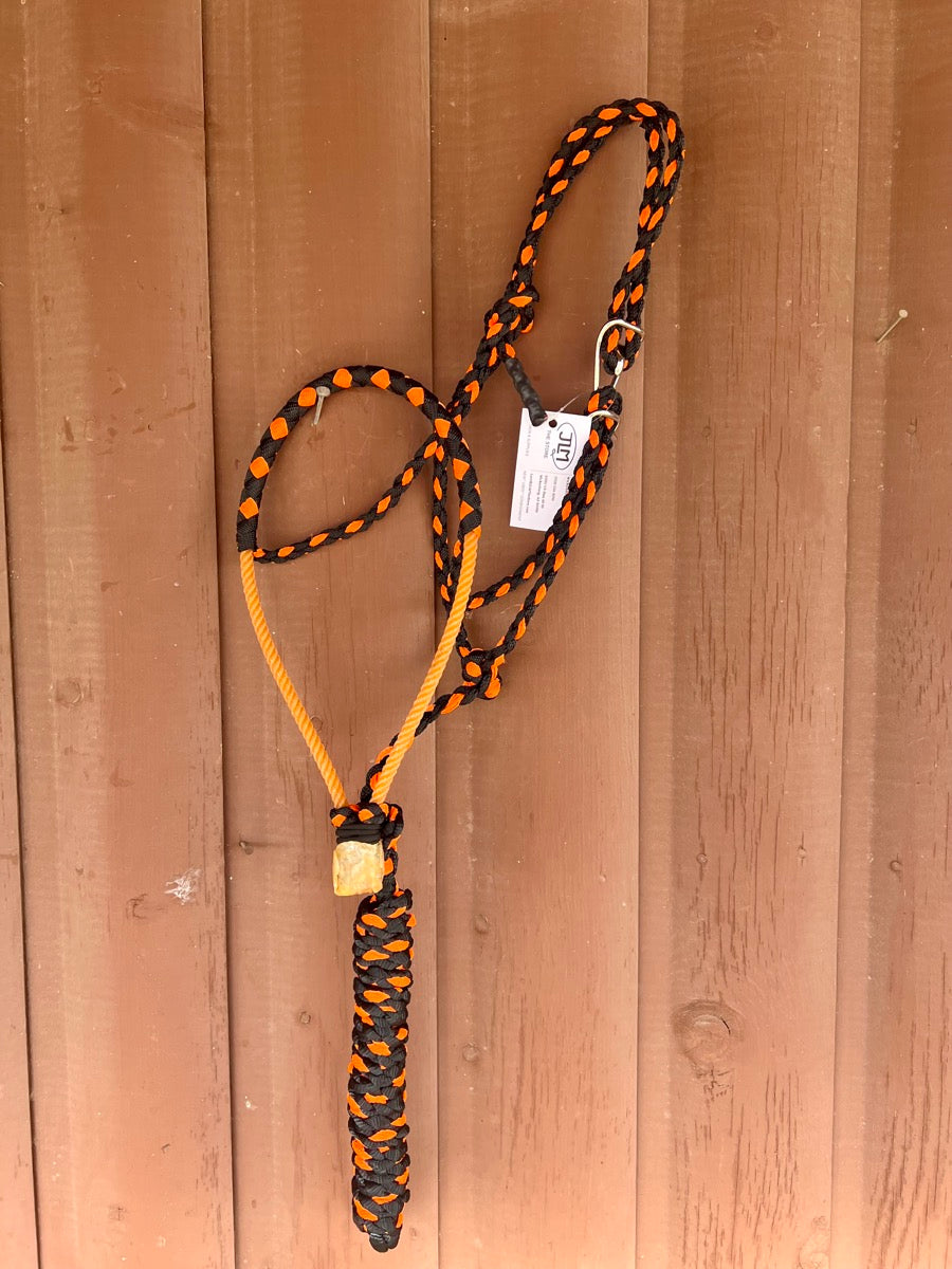 Braided Halter with Rope Noseband and Easy Clip - Orange-Black