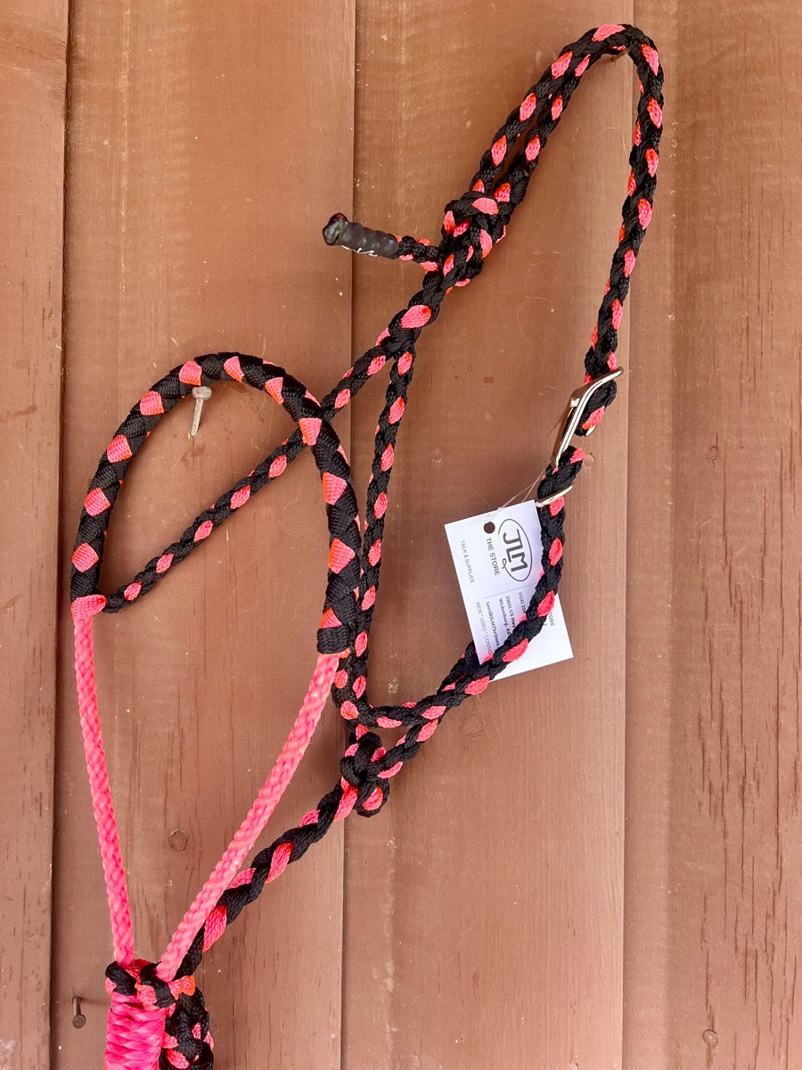 Braided Halter with Rope Noseband and Easy Clip - Pink-Black
