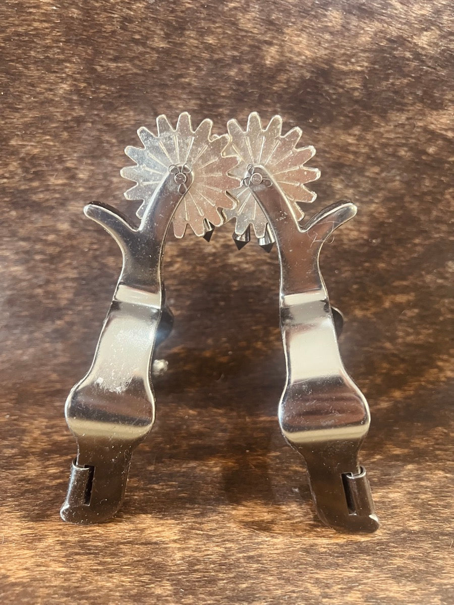 Black Steel Jingle Bob Spurs with German Silver Accents