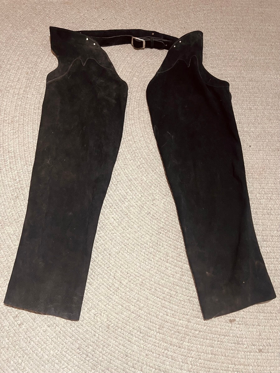 Black Suede Western Chaps Zip Up Leggings