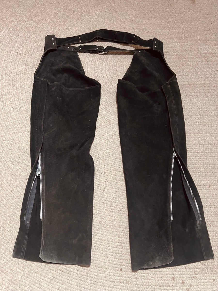 Black Suede Western Chaps Zip Up Leggings