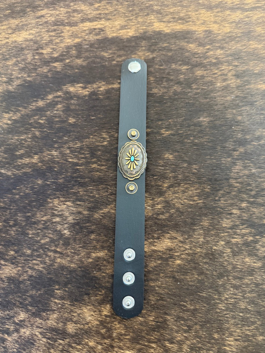 Western Leather Concho Cuff Bracelet