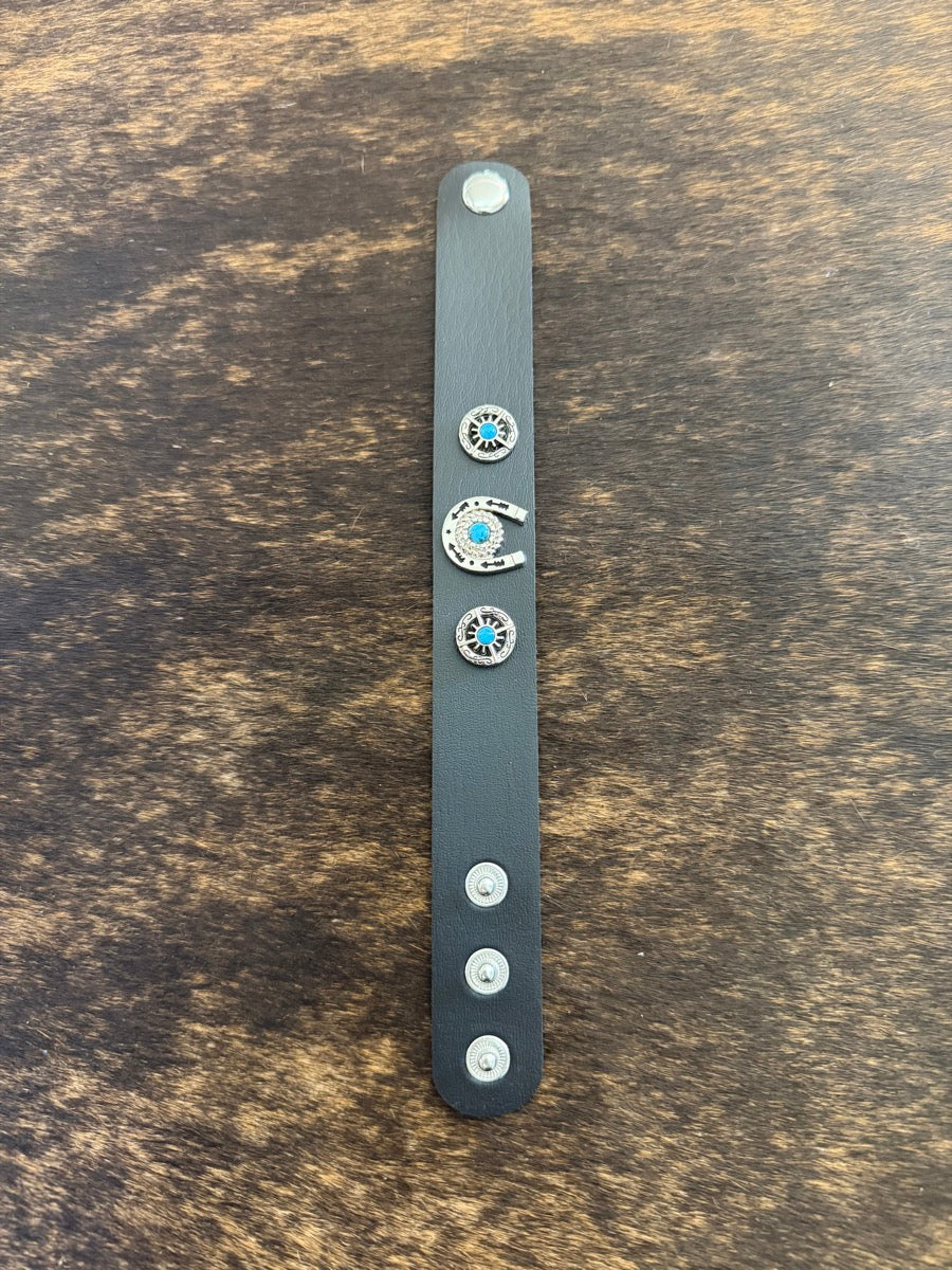 Western Leather Concho Cuff Bracelet