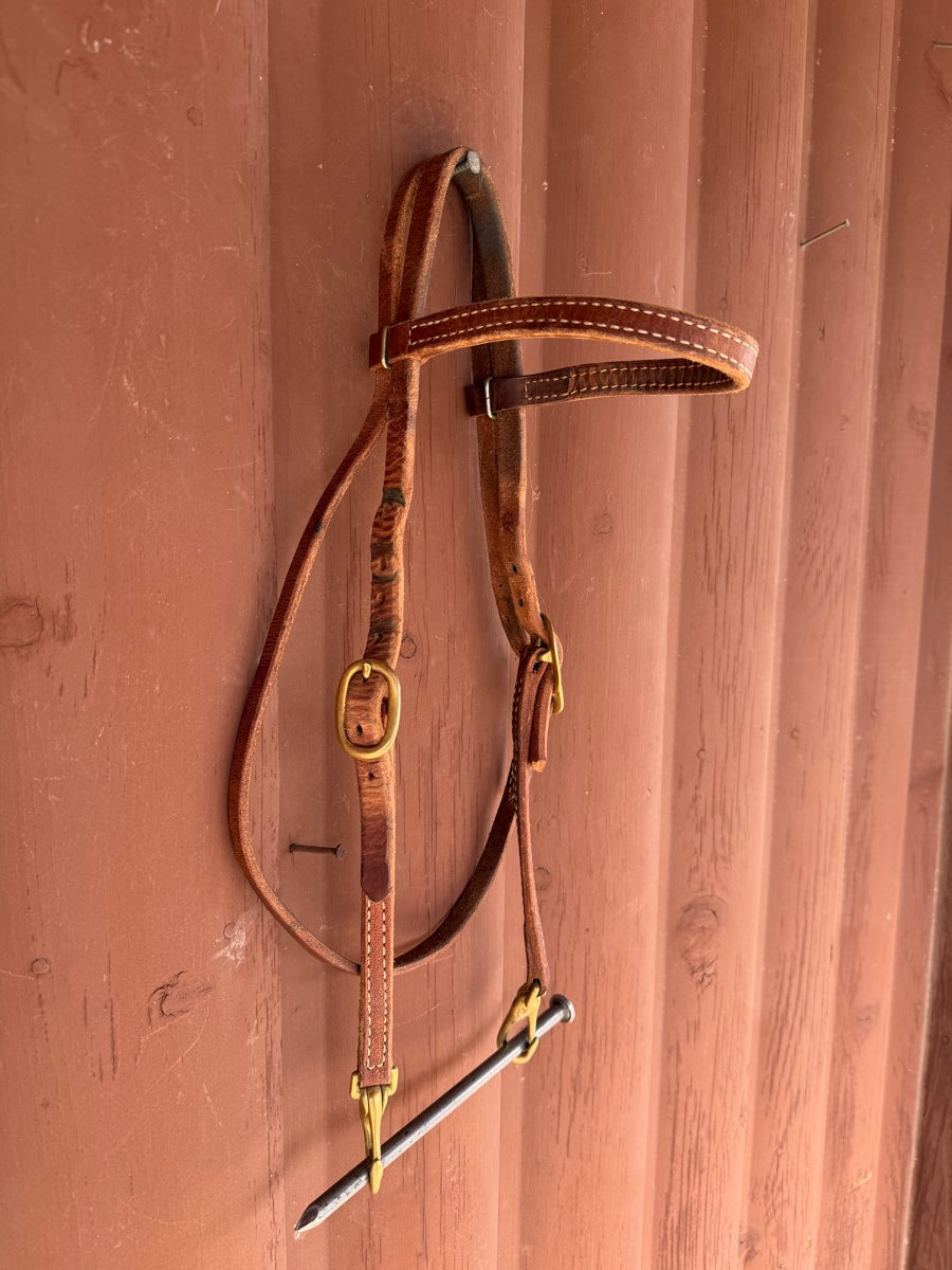 Straight Browband Leather Headstall with Snap Bit Ends    HS1198
