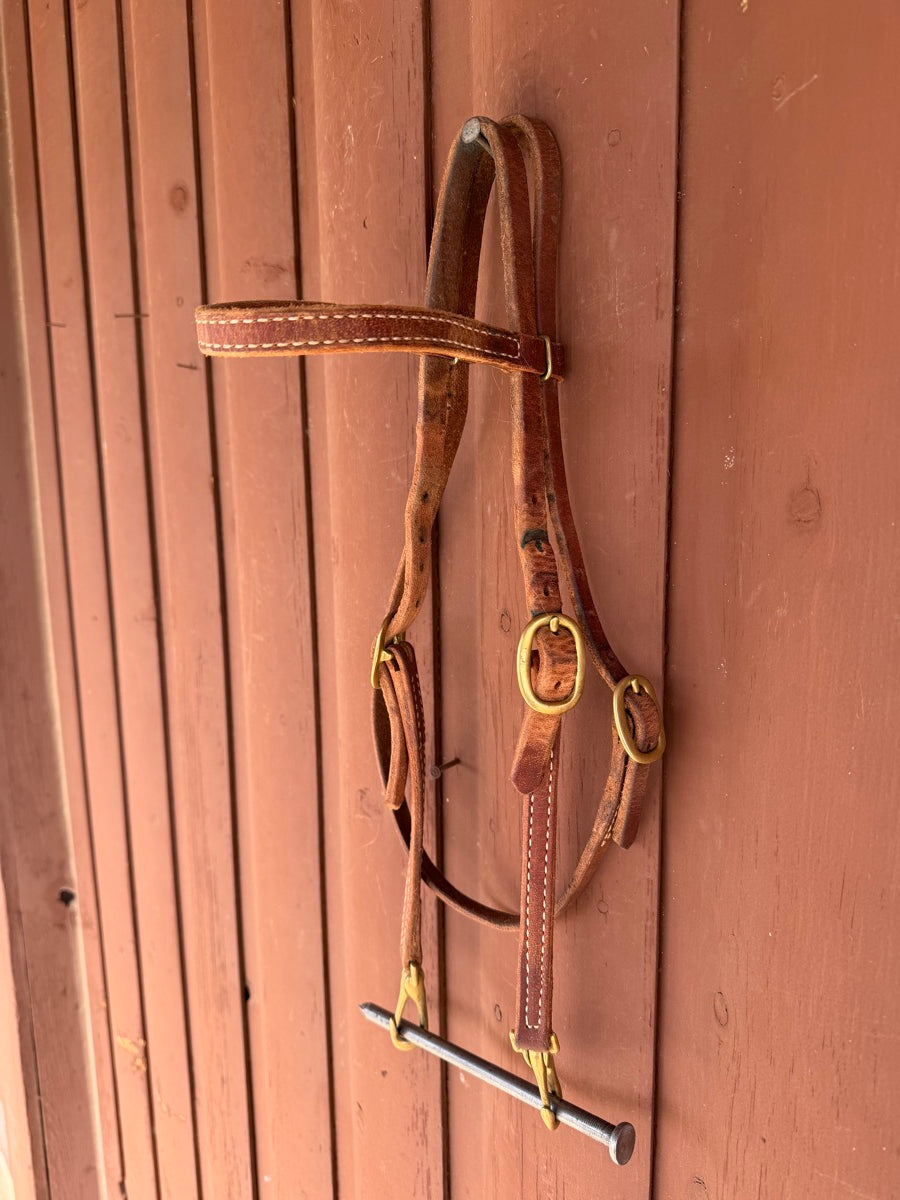 Straight Browband Leather Headstall with Snap Bit Ends    HS1198
