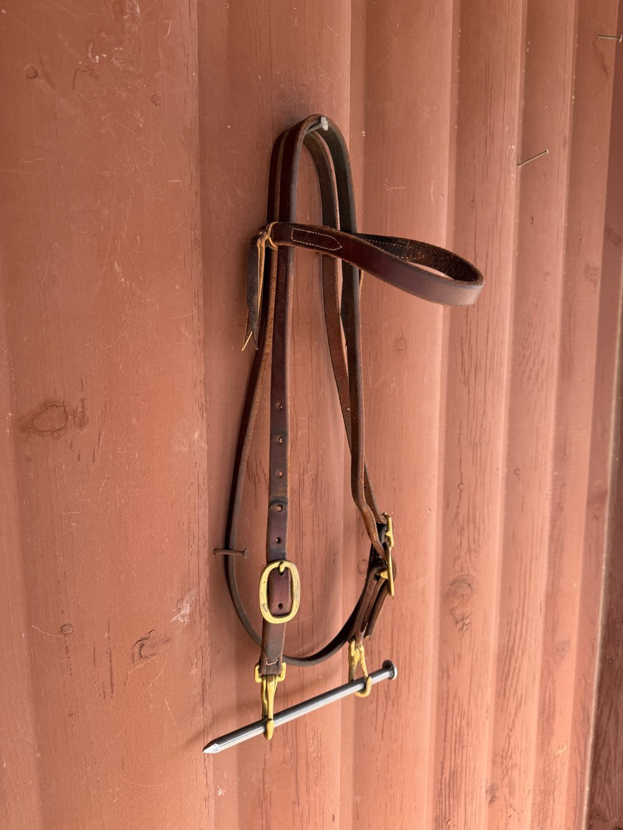 Straight Browband Leather Headstall with Snap Bit Ends    HS1199