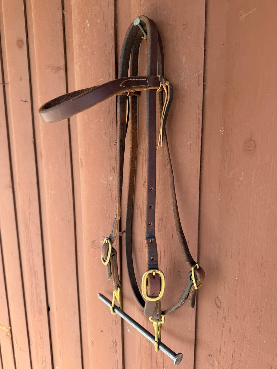 Straight Browband Leather Headstall with Snap Bit Ends    HS1199
