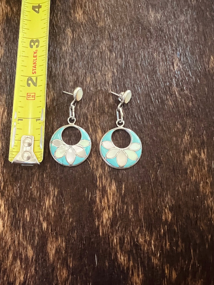 Zuni Turquoise Mother of Pearl Earrings by Frank Vacit