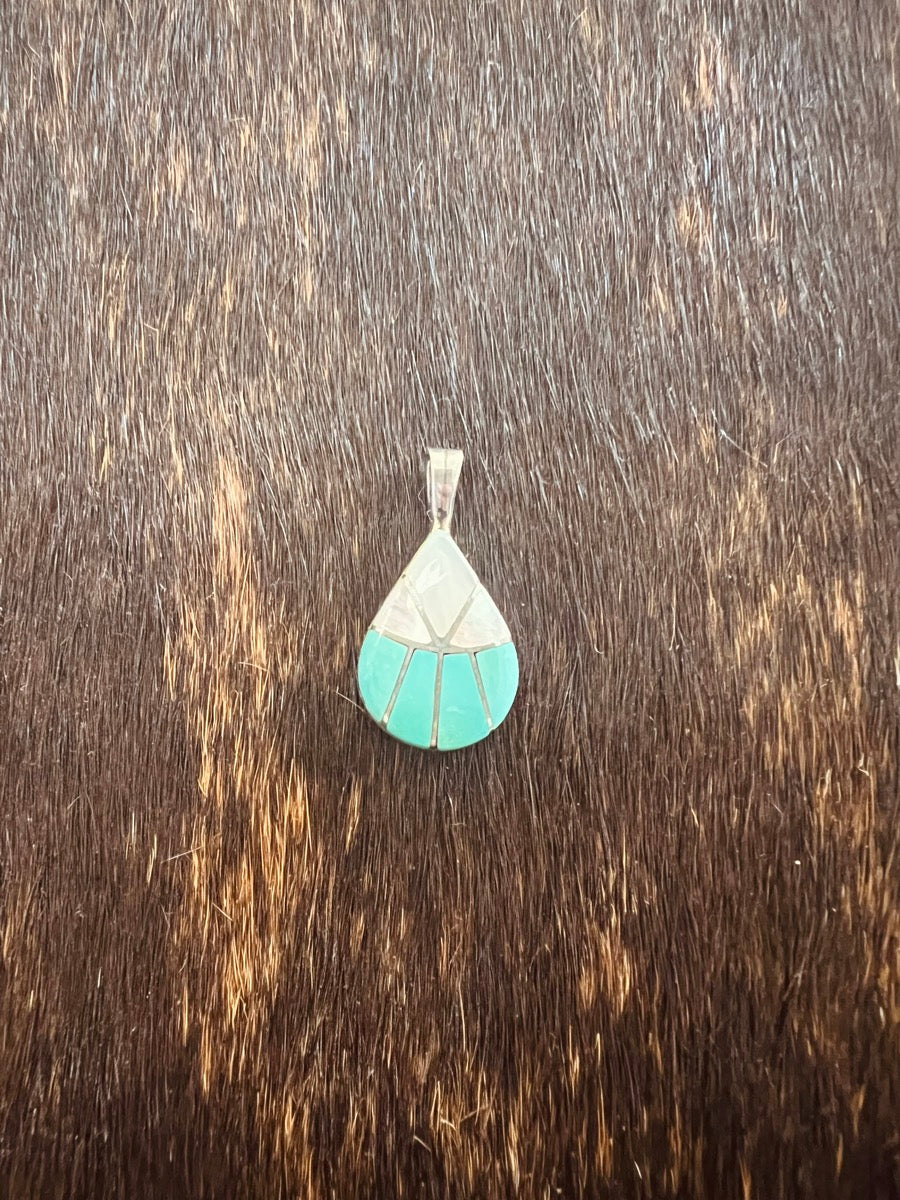 Vintage Zuni Turquoise Inlay Mother of Pearl Pendant
