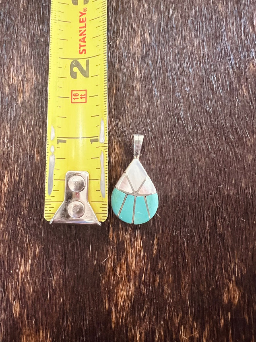 Vintage Zuni Turquoise Inlay Mother of Pearl Pendant