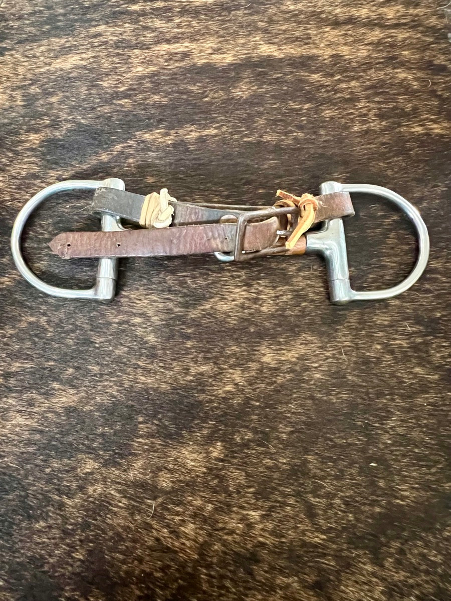 D Ring Snaffle Bit with Leather Curb Strap