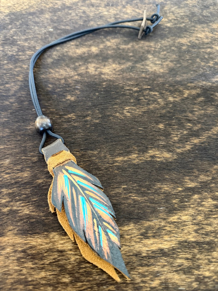 Hand Painted Leather Feather Rope Holders