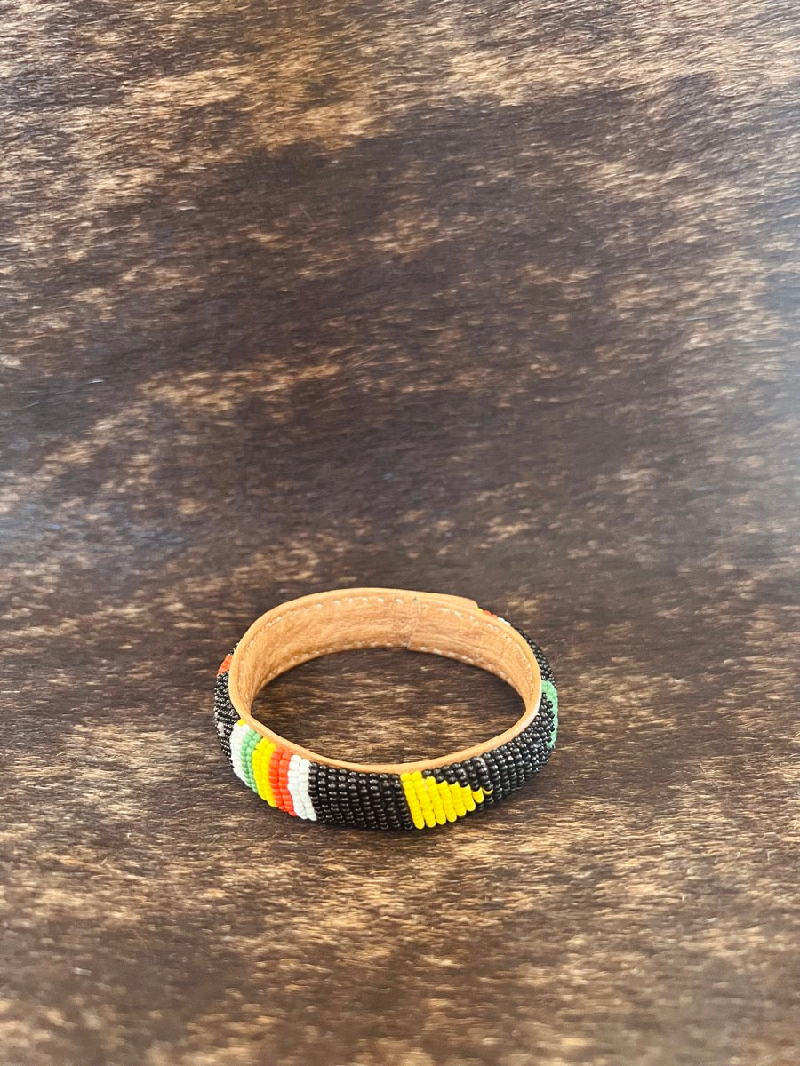 Handmade Beaded Leather Bangle Bracelet