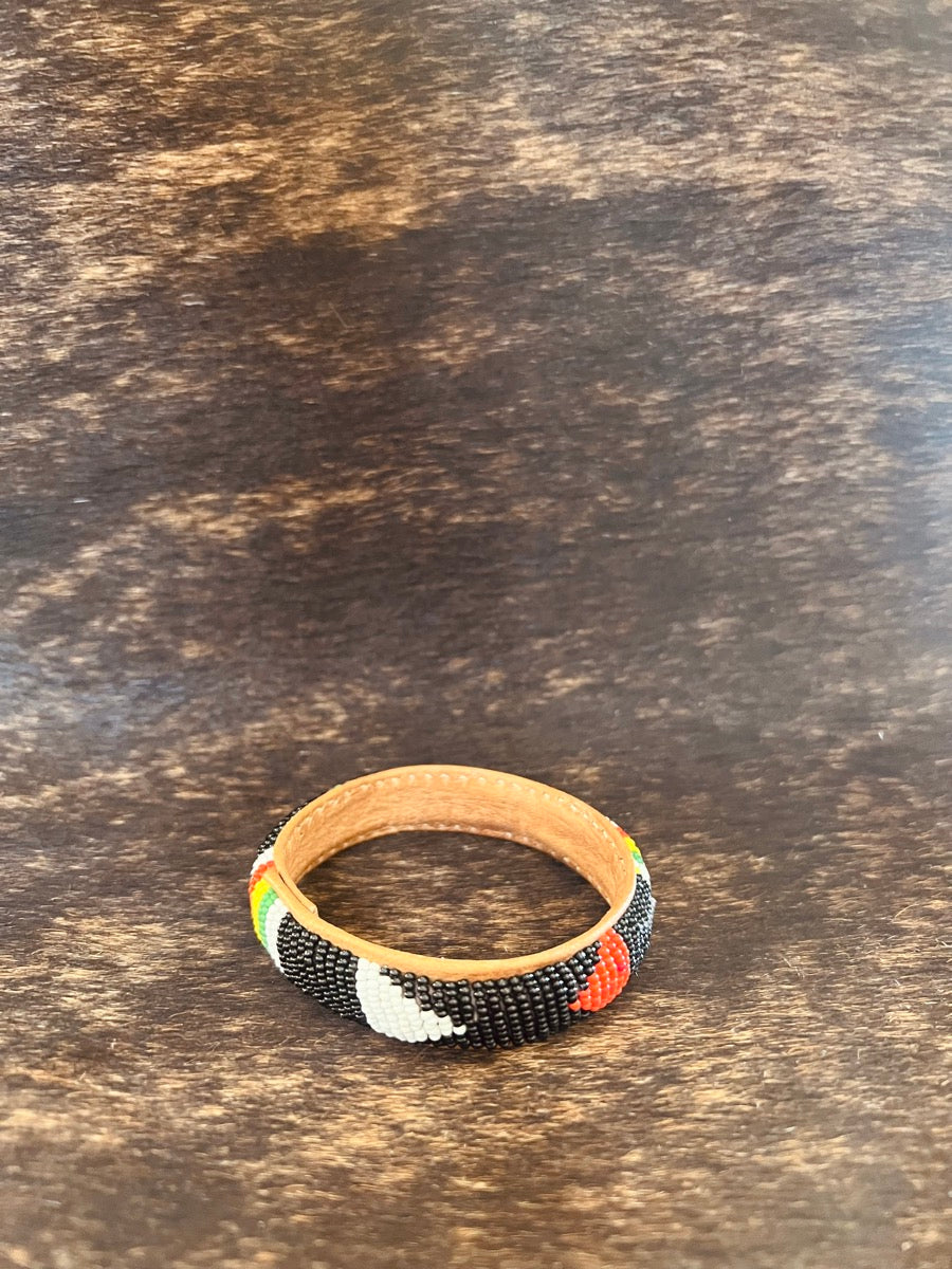 Handmade Beaded Leather Bangle Bracelet