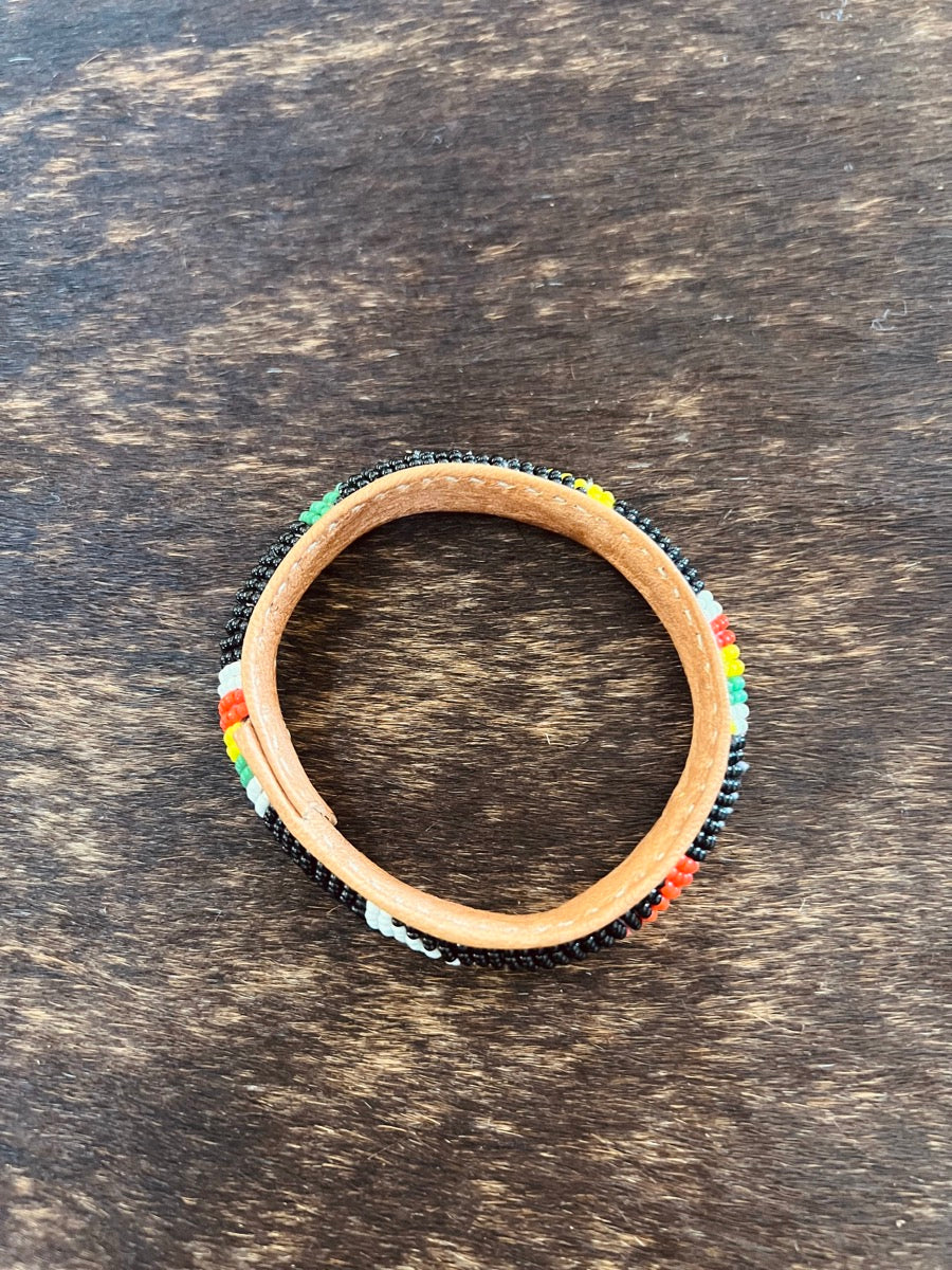 Handmade Beaded Leather Bangle Bracelet