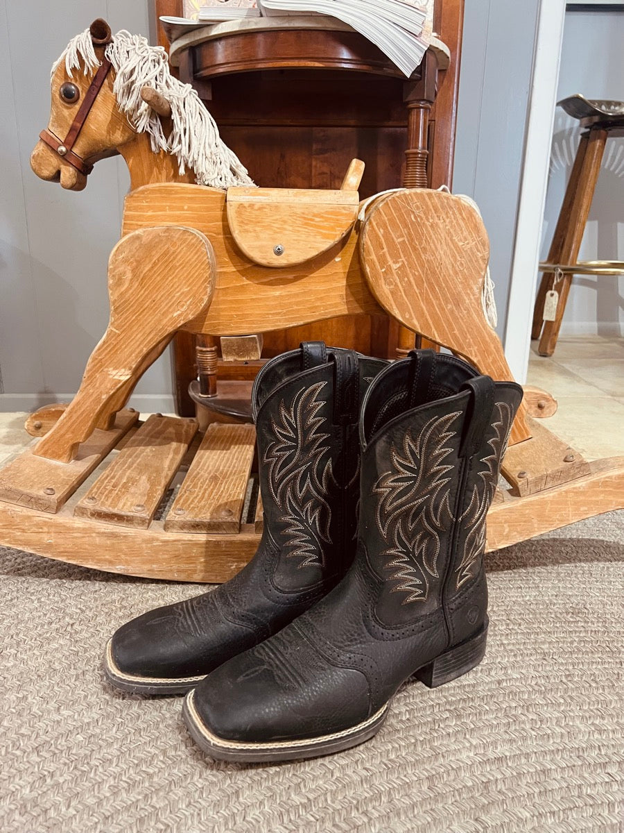 Ariat Sport Wide Square Toe Men's Black Deertan Cowboy Boot - Size 10EE