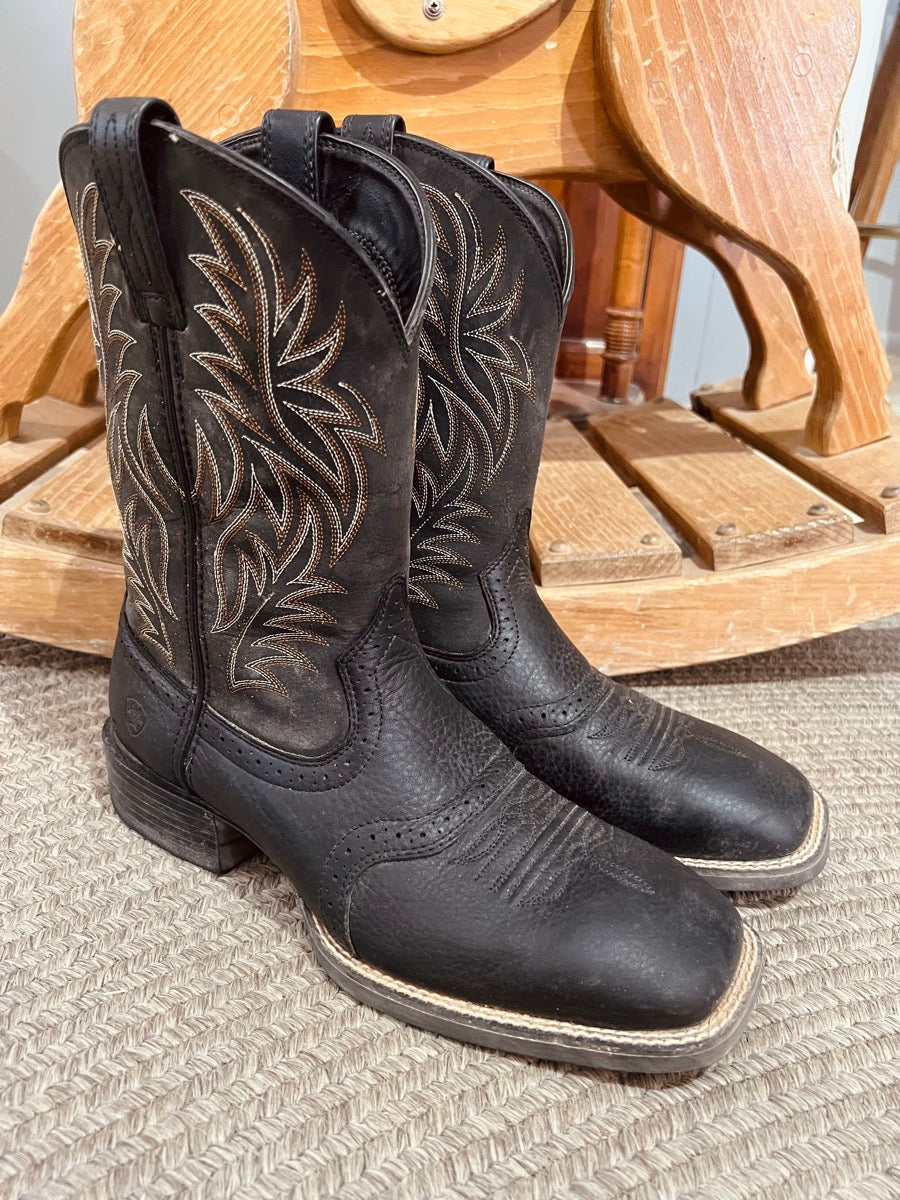 Ariat Sport Wide Square Toe Men's Black Deertan Cowboy Boot - Size 10EE