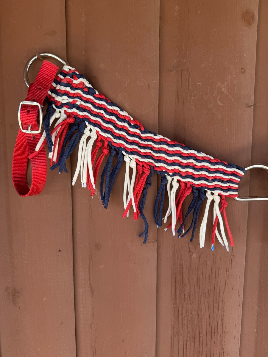 Mustang Nylon Braided Breast Collar with Fringe Red White Blue    BCL1154