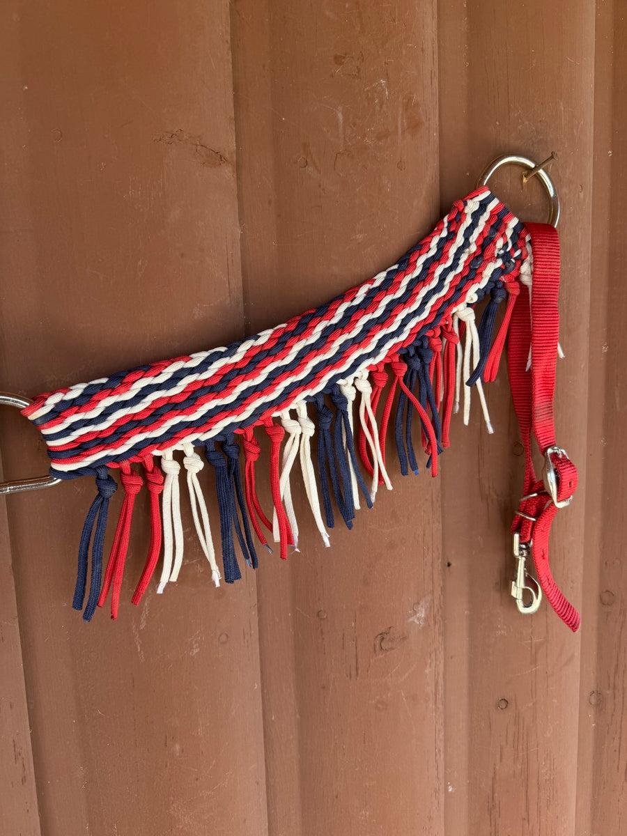 Mustang Nylon Braided Breast Collar with Fringe Red White Blue    BCL1154