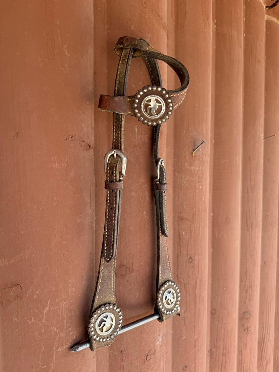 CODY One Ear Leather Headstall with Cowgirl Silhouette Conchos    HS1212