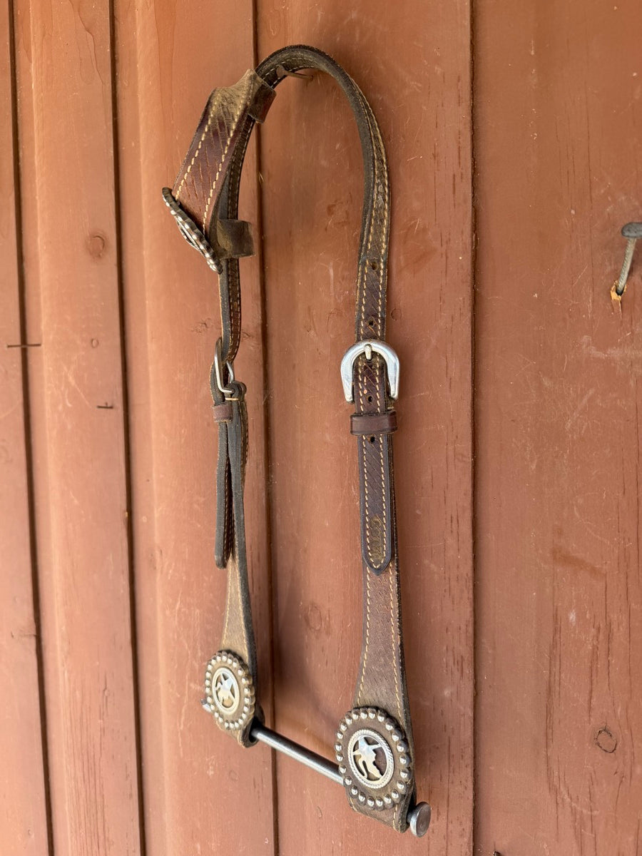 CODY One Ear Leather Headstall with Cowgirl Silhouette Conchos    HS1212