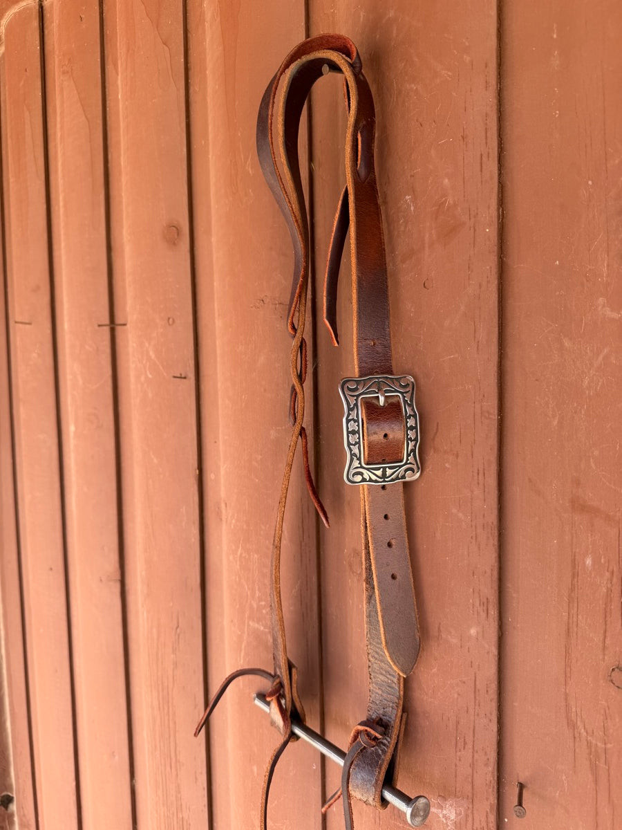 One Ear Leather Headstall with Jeremiah Watt Buckle      HS1215