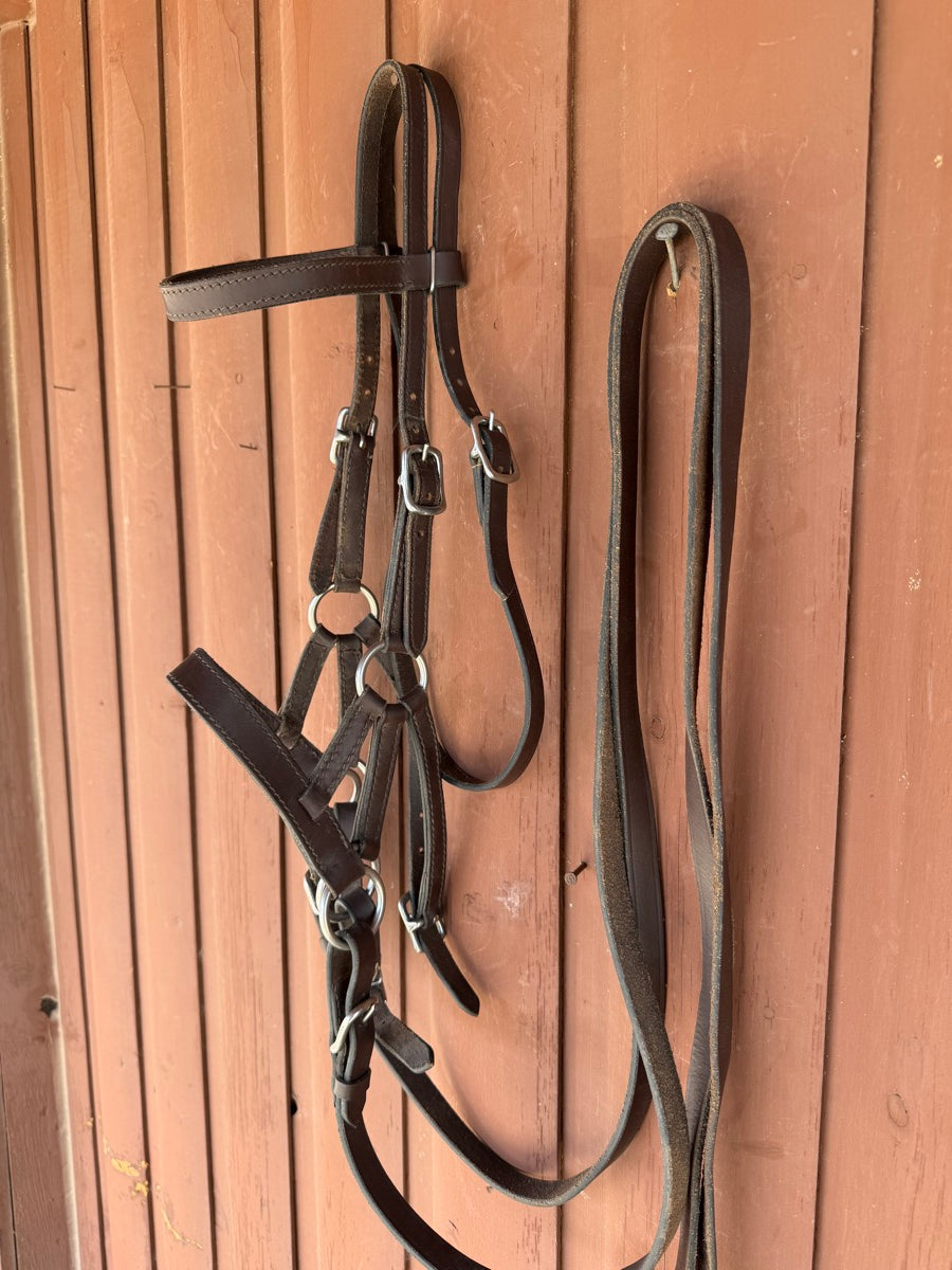 Leather Bitless Bridle and Reins        HS1218
