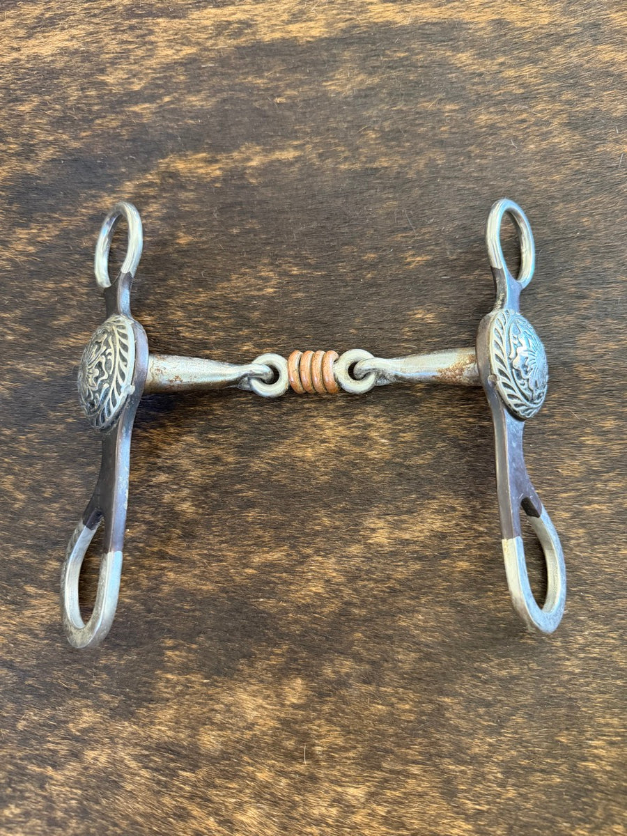 Short Shank Fancy Concho Cheek Dogbone Bit with Copper Rings     B1294