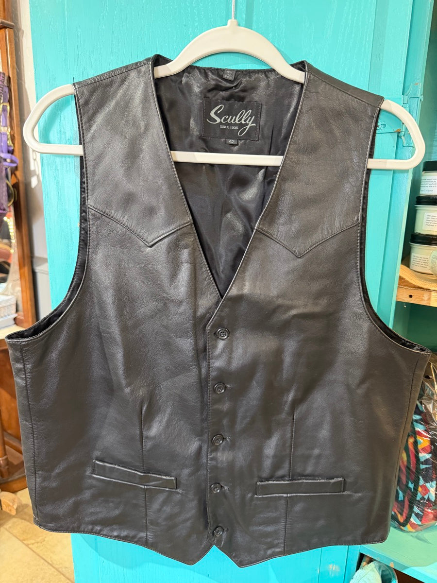 Scully Genuine Black Leather Western Button Up Vest - Size 42     MN1113