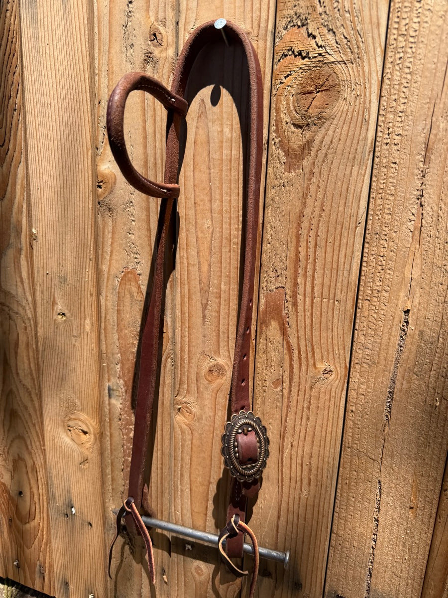 Single Ear Leather Headstall with Fancy Buckle     HS1219