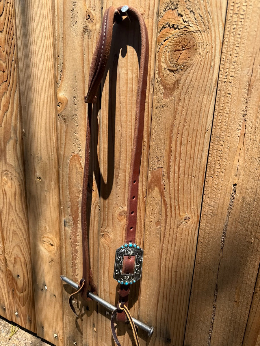 Single Ear Leather Headstall with Fancy Buckle     HS1219