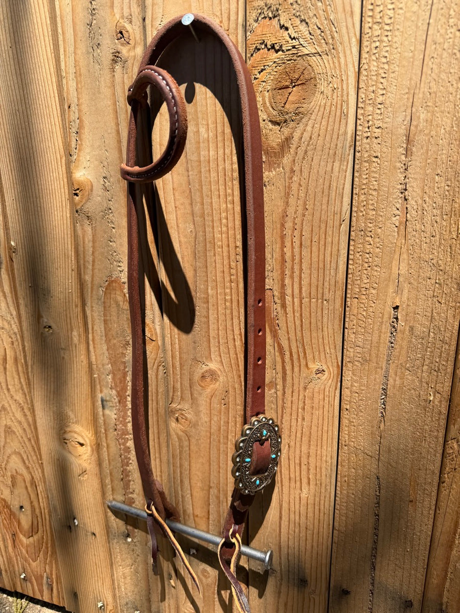 Single Ear Leather Headstall with Fancy Buckle     HS1219