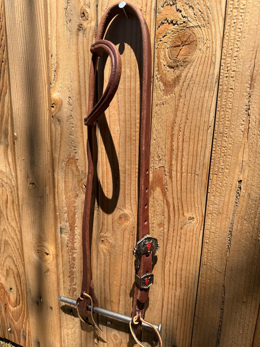 Single Ear Leather Headstall with Fancy Buckle     HS1219
