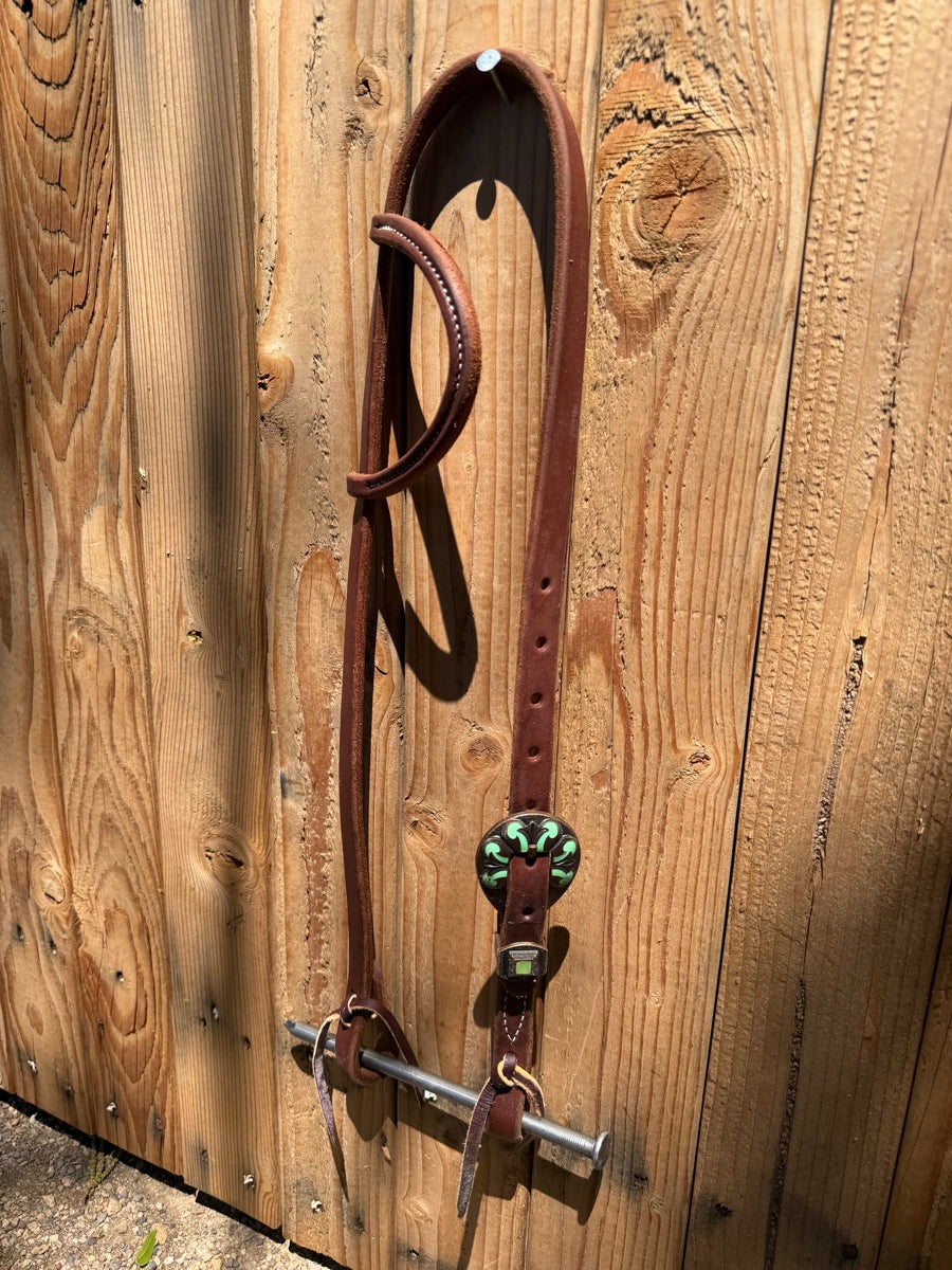 Single Ear Leather Headstall with Fancy Buckle     HS1219
