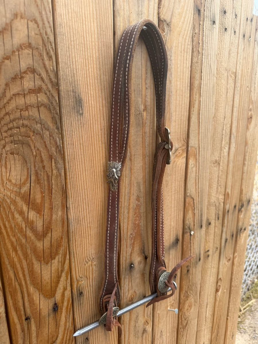 Leather Split Ear Headstall with HSBT Jeremiah Watt Buckle and Conchos     HS1221