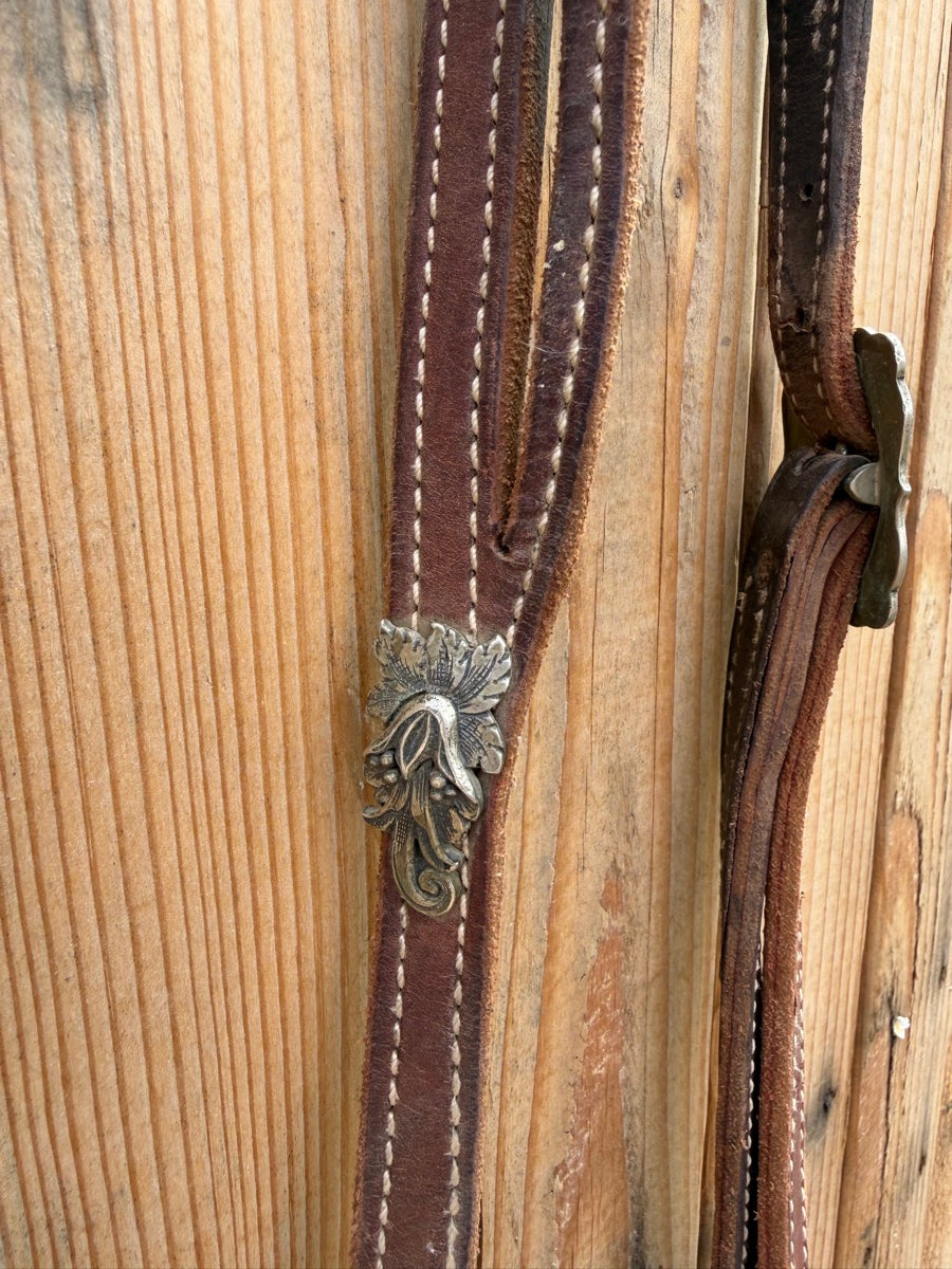 Leather Split Ear Headstall with HSBT Jeremiah Watt Buckle and Conchos     HS1221