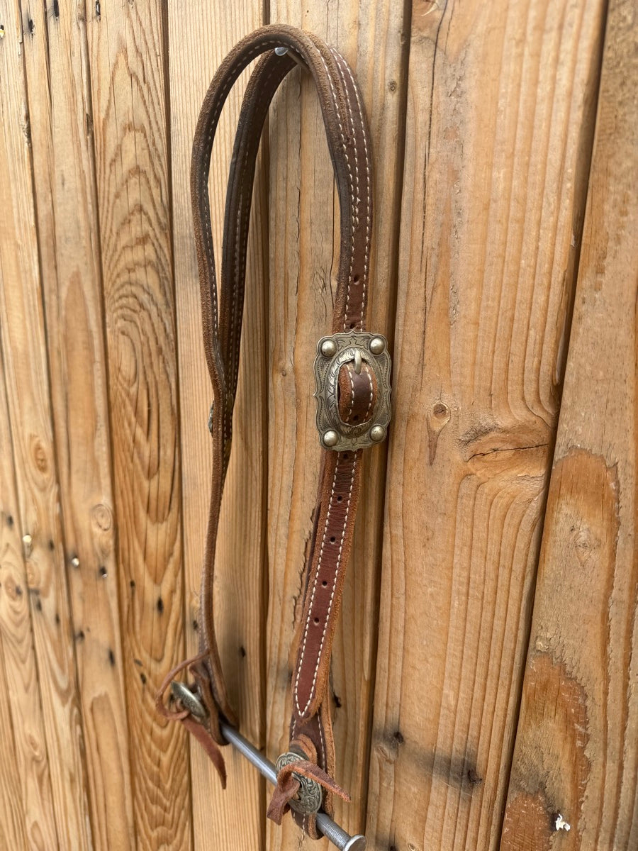 Leather Split Ear Headstall with HSBT Jeremiah Watt Buckle and Conchos     HS1221