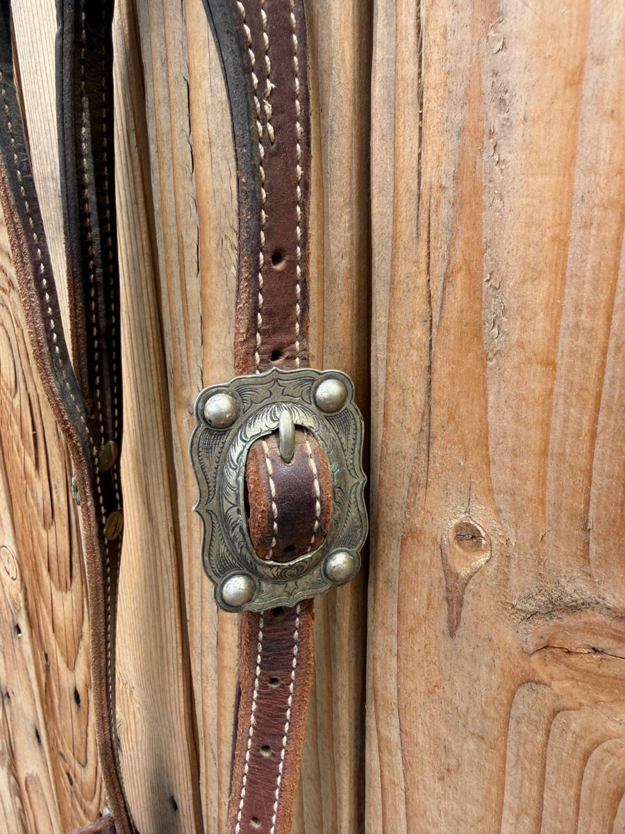 Leather Split Ear Headstall with HSBT Jeremiah Watt Buckle and Conchos     HS1221