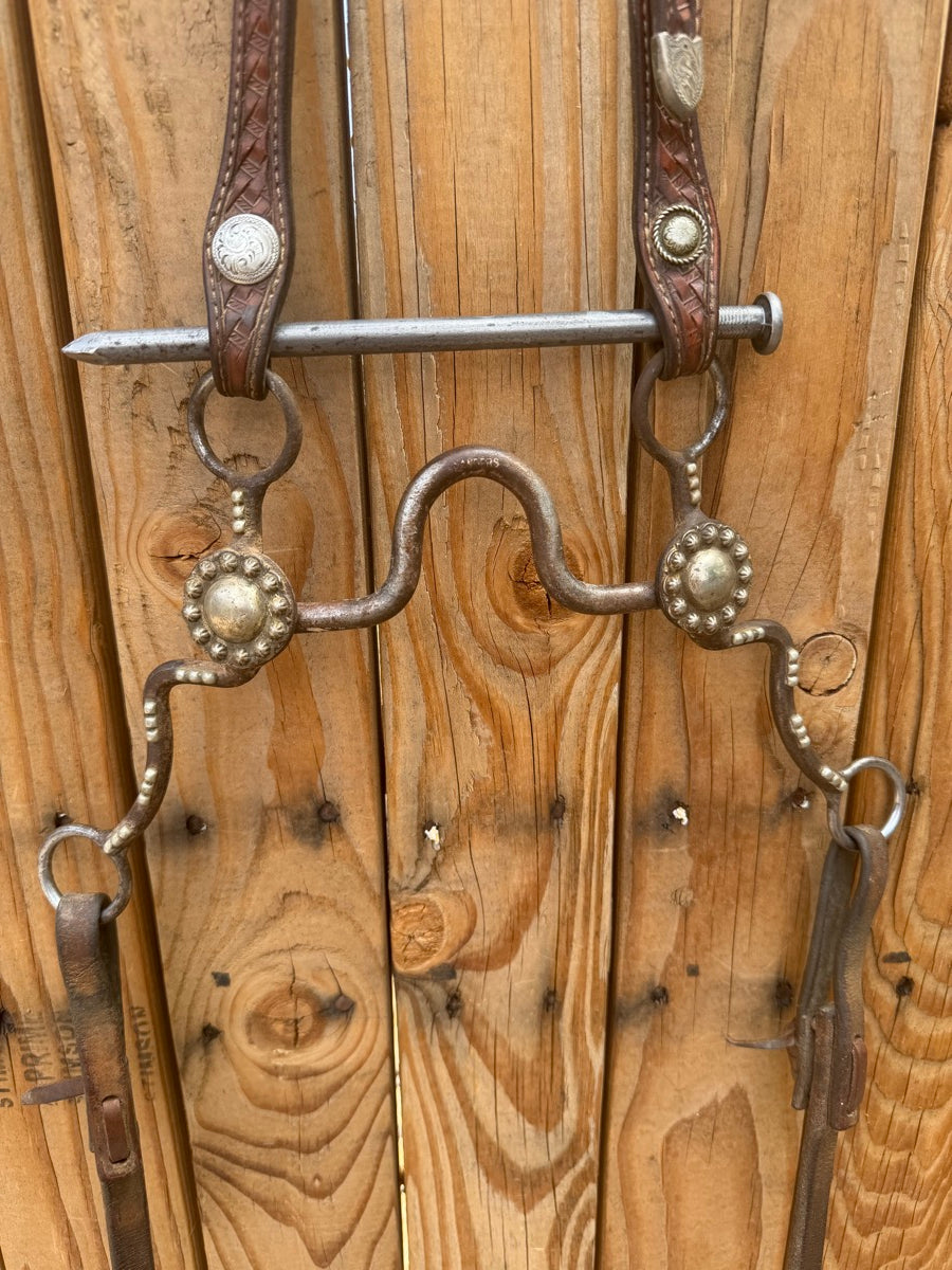 Vintage Headstall Set with Tad Sanders Solid Port Bit and Split Reins      HS1220