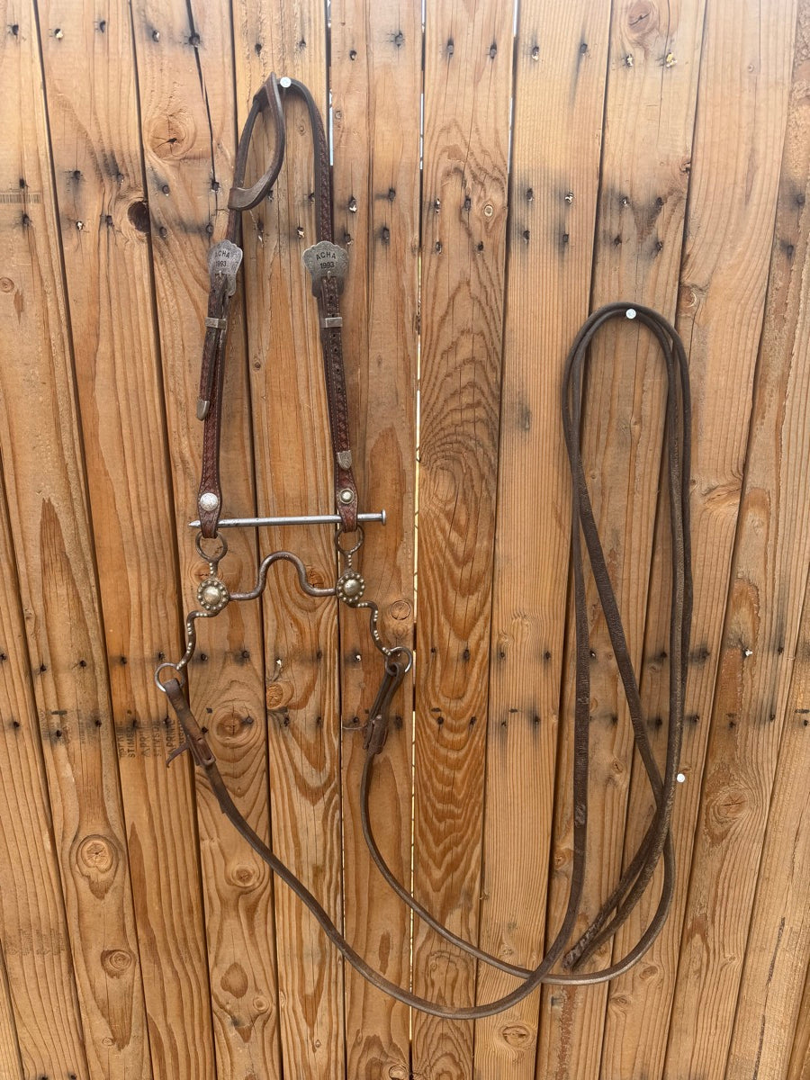 Vintage Headstall Set with Tad Sanders Solid Port Bit and Split Reins      HS1220