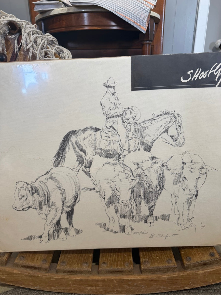 1977 Robert 'Shoofly' Shufelt Limited Edition Western Cowboy and Cattle Art Print       HD1127