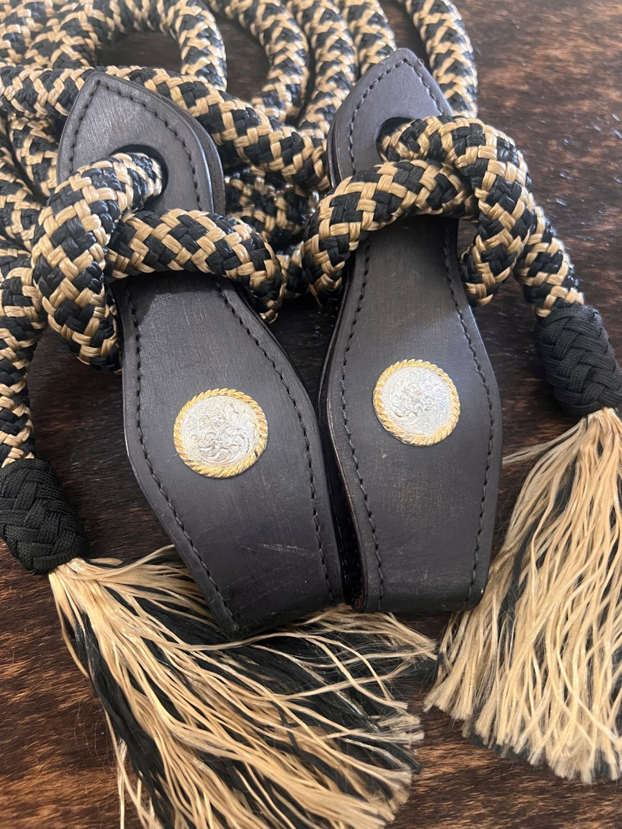 New 8' Yacht Line Colt Reins with Slobber Straps- Black Gold